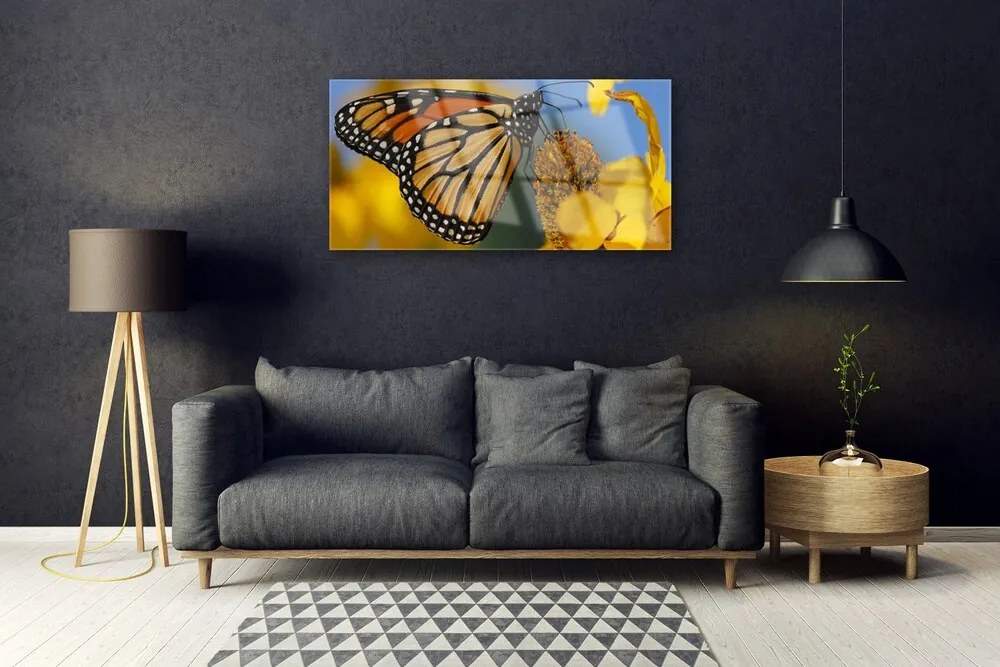 Skleneny obraz Motýľ kvet príroda 120x60 cm