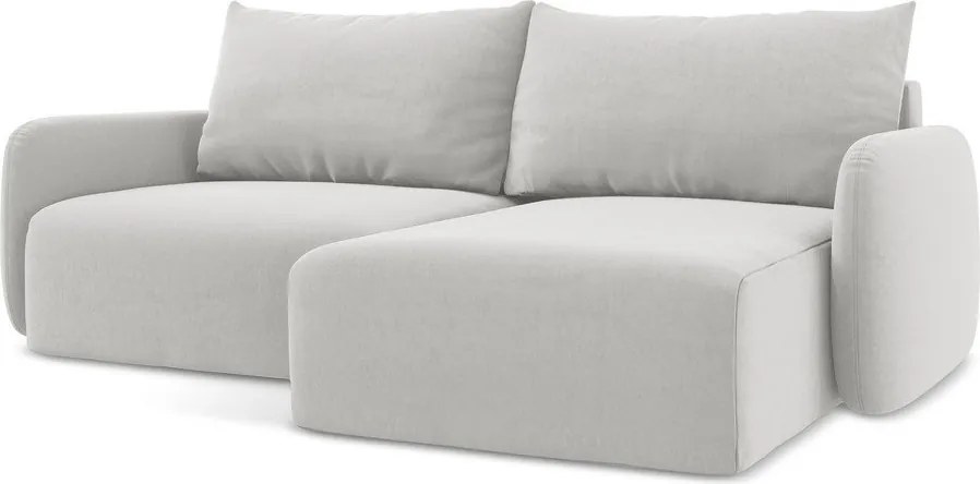 Svetlosivá zamatová rozkladacia/s úložným priestorom rohová pohovka (pravý roh/s leňoškou) Kalena – Makamii