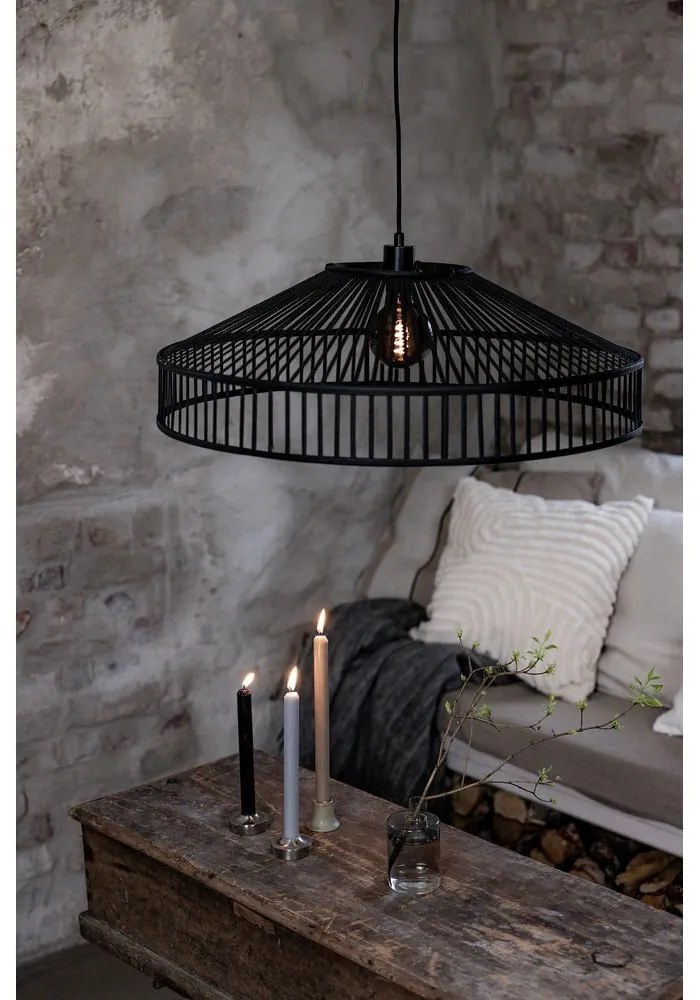 Čierne závesné svietidlo s bambusovým tienidlom ø 70 cm Tapa – Markslöjd