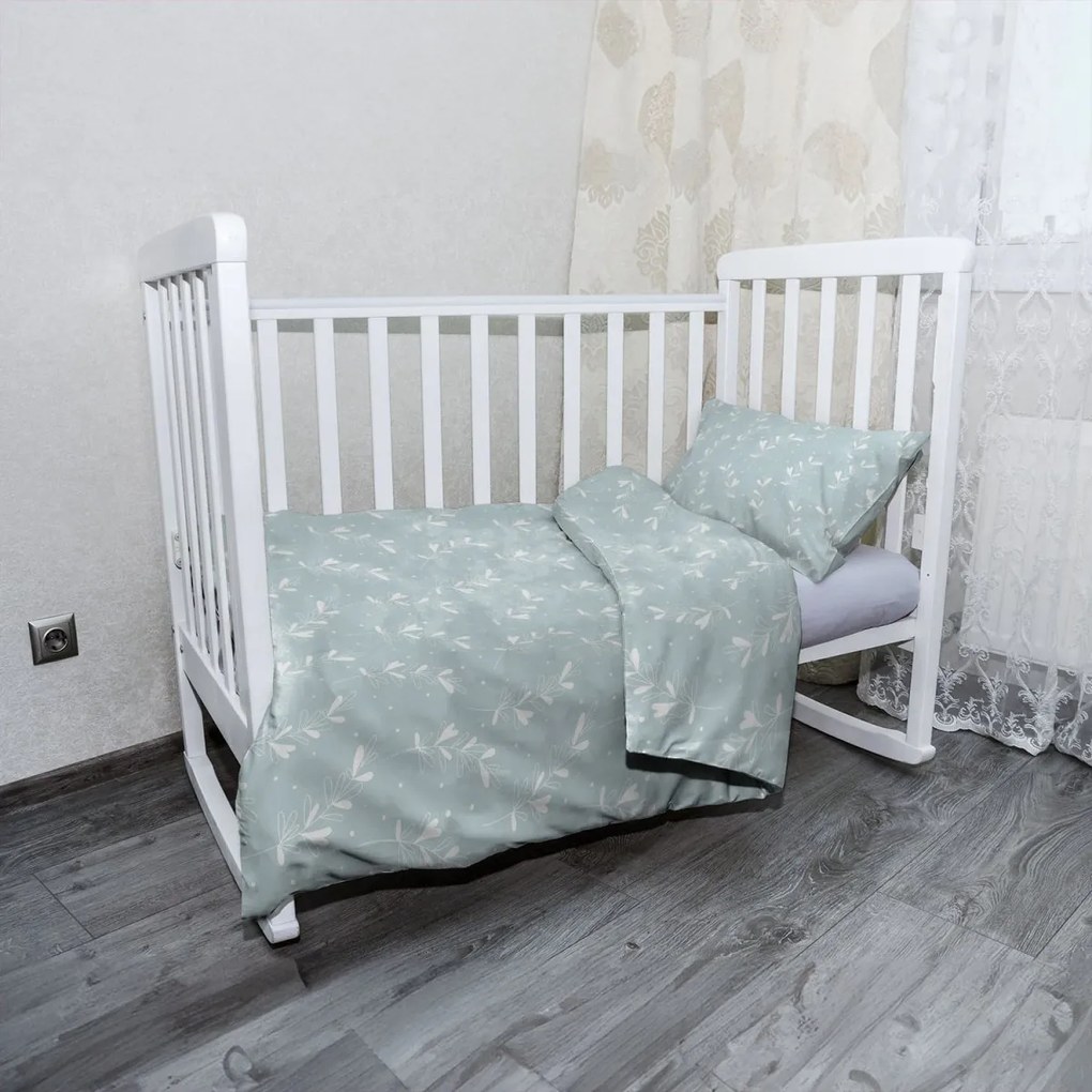 Sablio Mikroplyšové detské obliečky do postieľky Biele lístky - 120x90 / 40x60