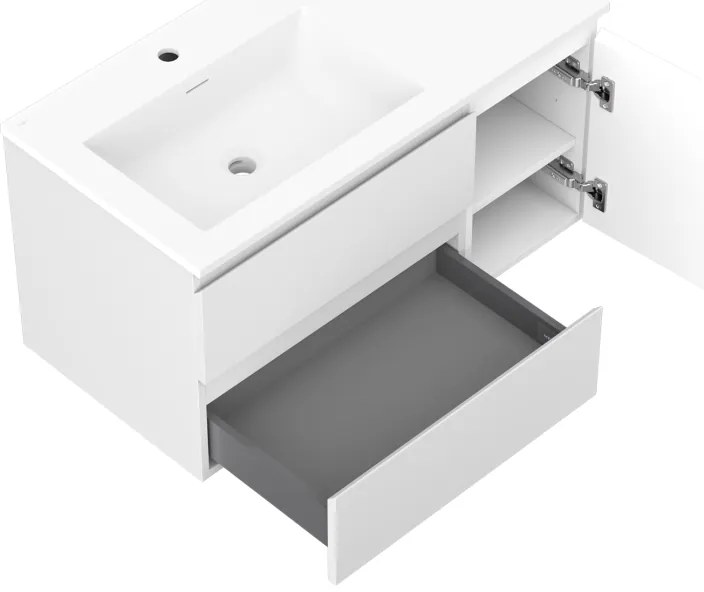 Mexen Orio, kúpeľňová skrinka 90 cm s umývadlom Otis vľavo, 2S, 1D, biela matná, 91A13-09047-3-BBFFF01-W18L01