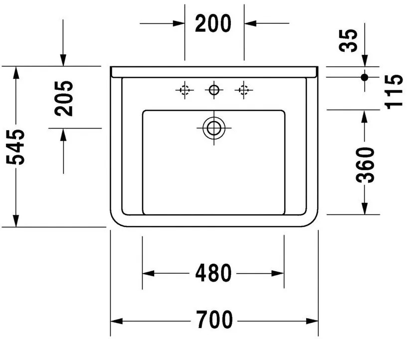 DURAVIT Starck 3 závesné umývadlo bezbariérové, s otvorom, s prepadom, 700 mm x 545 mm, s povrchom WonderGliss, 03097000001