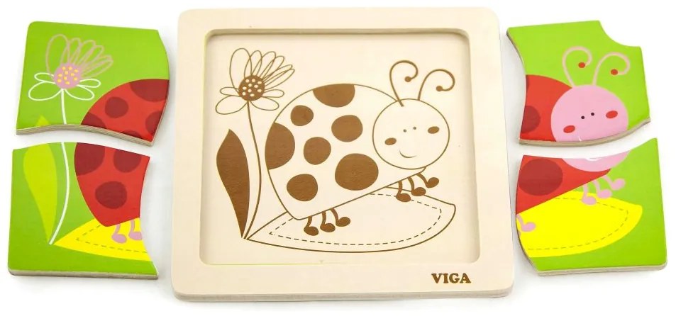 Viga drevené puzzle 4 dieliky - Beruška