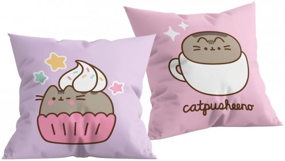 Obojstranný vankúš Pusheen - motív Catpusheeno &amp; Cupcake - 40x40 cm