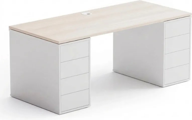 Kancelársky písací stôl s úložným priestorom BLOCK B03, 180x80 cm, biela/dub prírodný