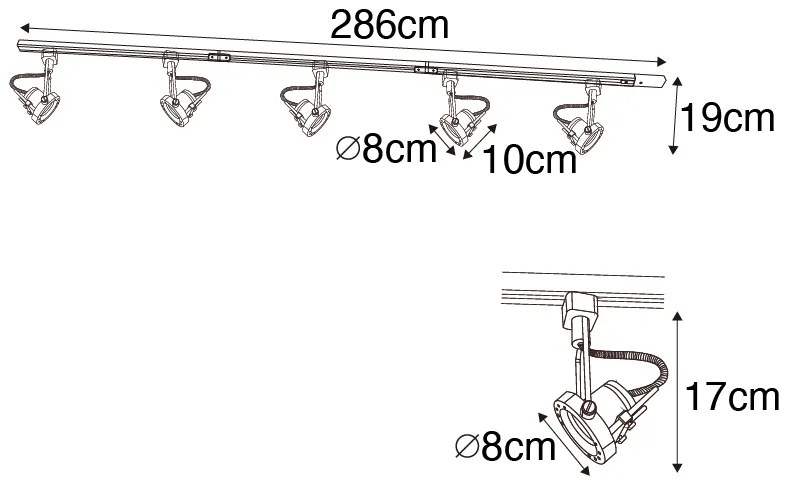 Priemyselný koľajnicový systém čierny s 5 reflektormi 1-fázový - Suplux