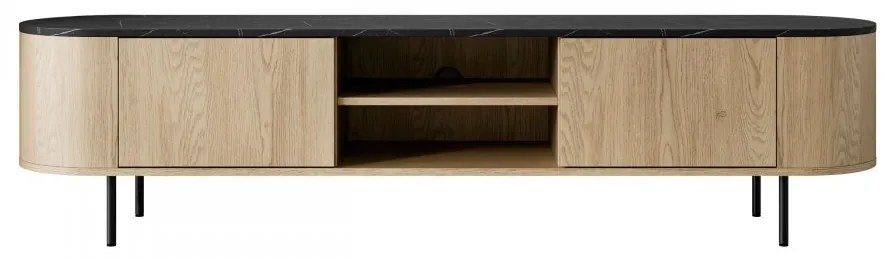 TV stolík / skrinka Nisken 180 2D, Farby: dub cremona / mramor čierny + čierna