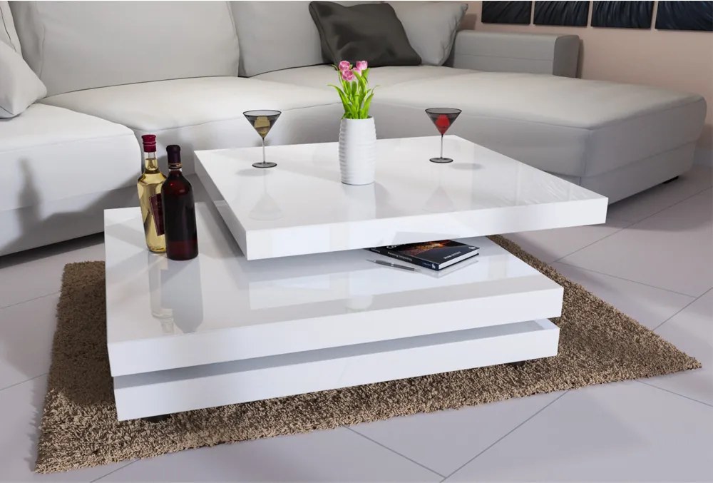 Konferenčný stolík NY - 76 x 76 cm - vysoký lesk, biely