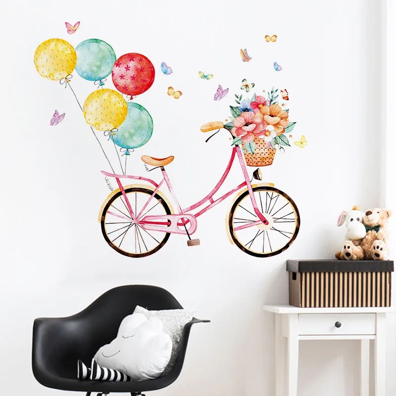 PIPPER | Samolepka na stenu "Bicykel s balónmi" 86x100 cm
