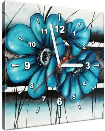 Obraz s hodinami Maľované tyrkysové kvety 30x30cm ZP2370A_1AI