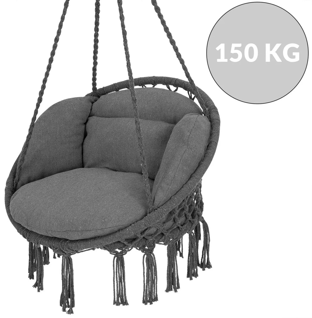 Detex Závesné kreslo BOHO s vankúšmi, Ø61cm, antracitová