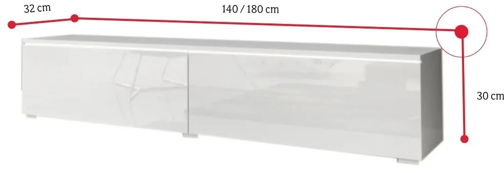 TV stolík MENDES D 140, 140x30x32, biela/biela lesk + LED