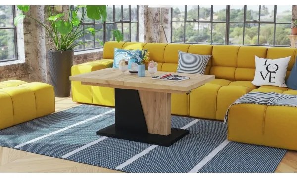 Rozkladací konferenčný/jedálenský stôl s zdvíhacou doskou NINO dub craft/čierna