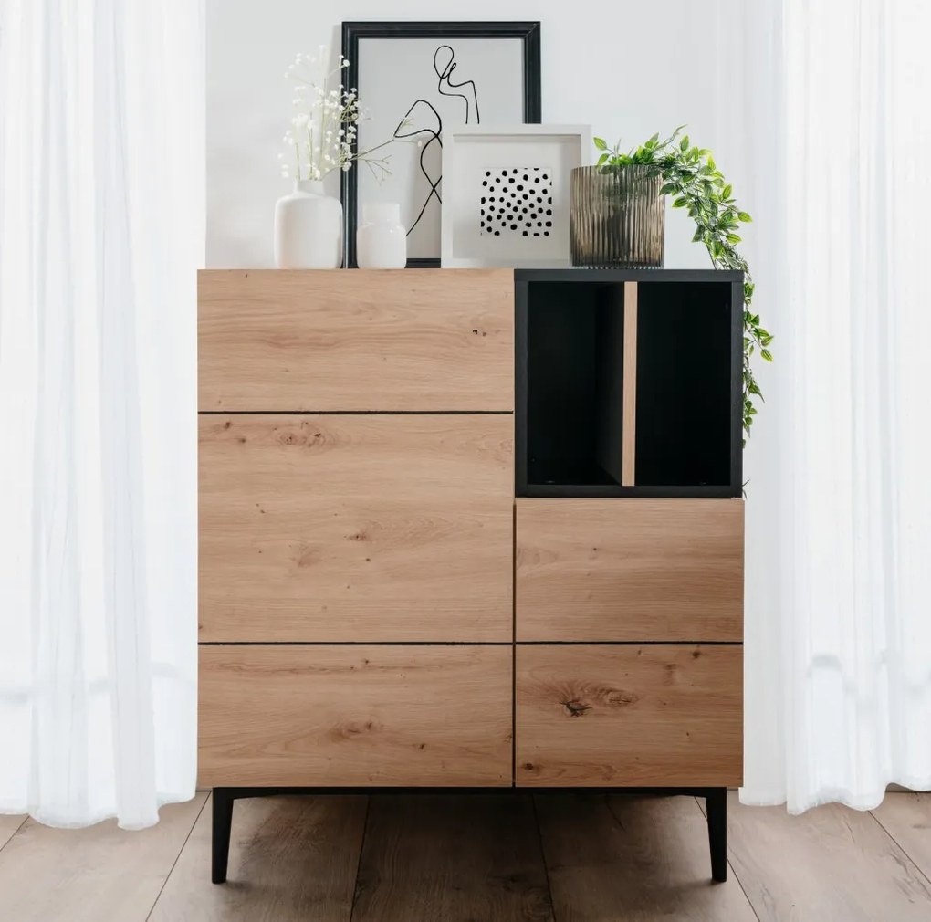 Skrinka 2-dverová Nola, dub artisan/čierna