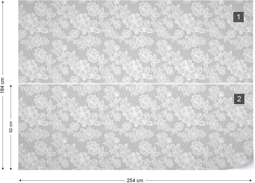 GLIX Fototapeta - Modern Lace Pattern Grey And White Vliesová tapeta  - 254x184 cm