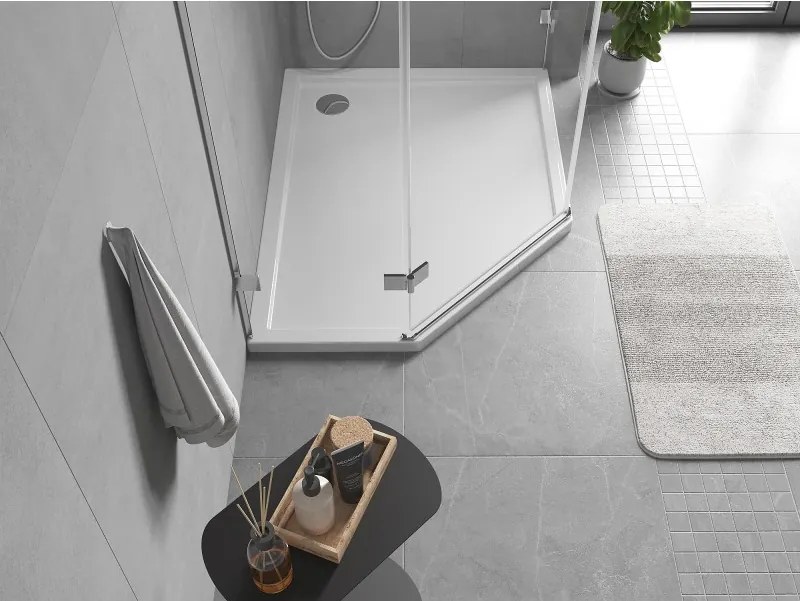 Mexen Flow Slim, pravostranná päťuholníková sprchová vanička 90 x 80 cm, biela lesklá, 46P108090R