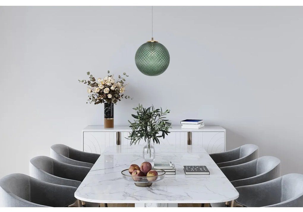 Závesne svietidlo Cannes, 1x zelené sklenené tienidlo (fi 25 cm), G