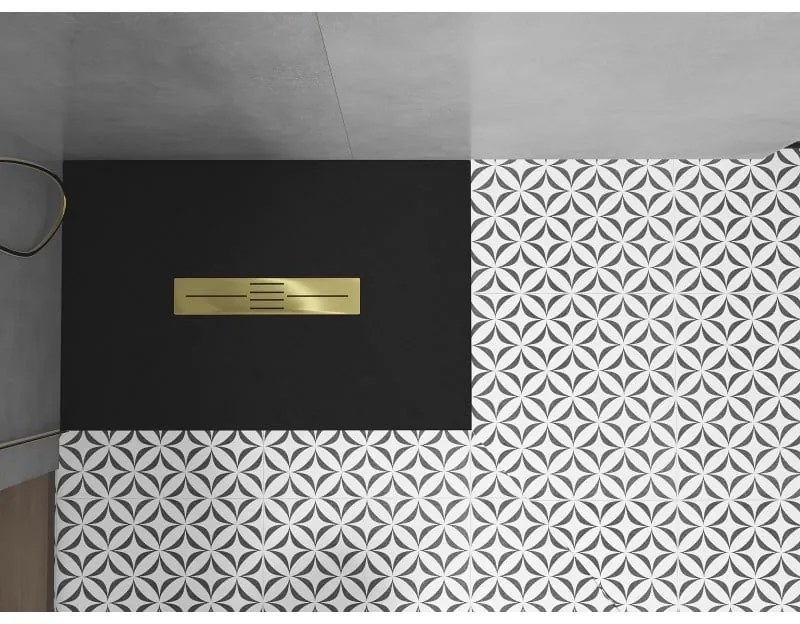 Mexen Toro, SMC obdĺžniková sprchová vanička 130 x 70 cm, čierna, zlatá krytka, 43707013-G