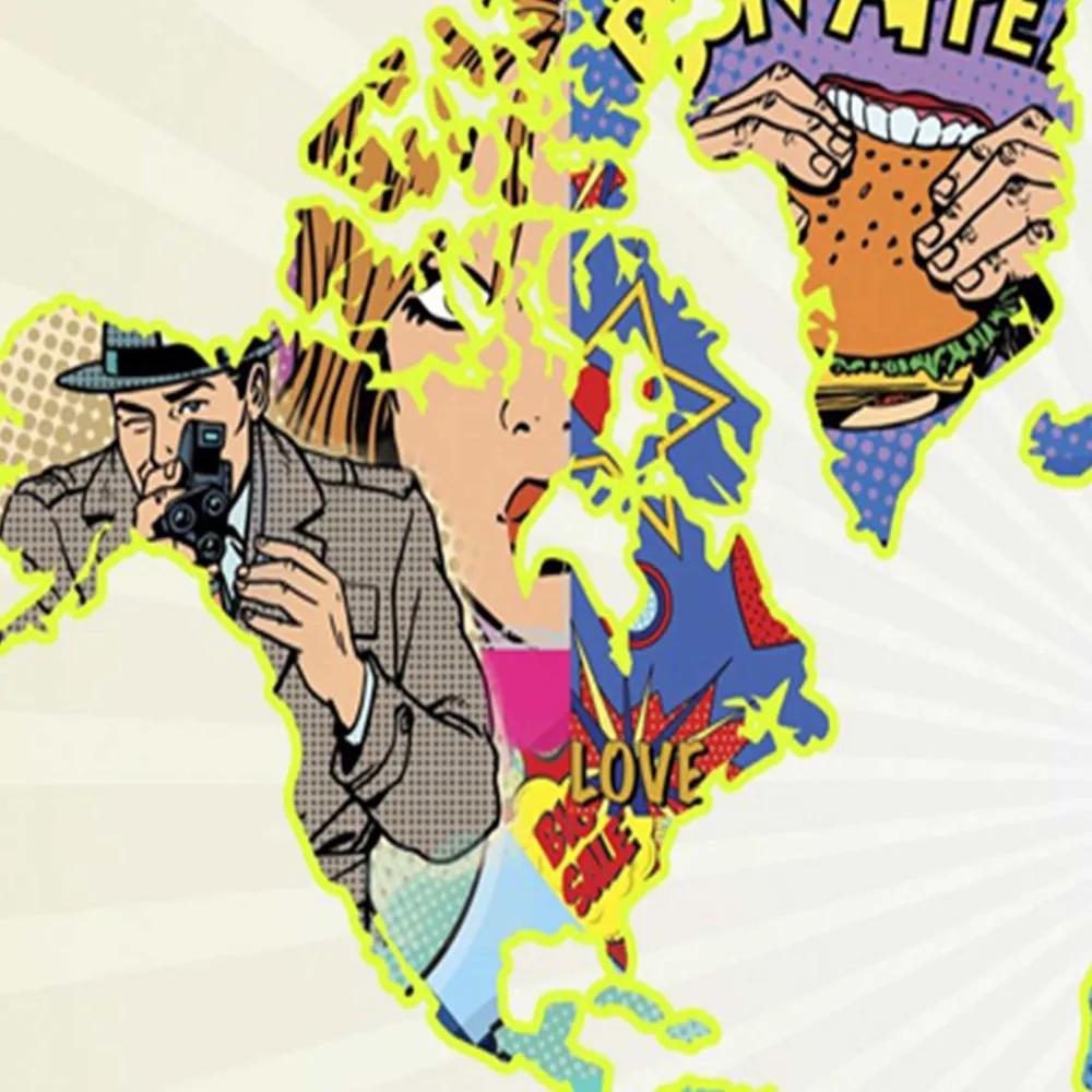 Ozdobný paraván Mapa světa pop-artu - 180x170 cm, päťdielny, obojstranný paraván 360°