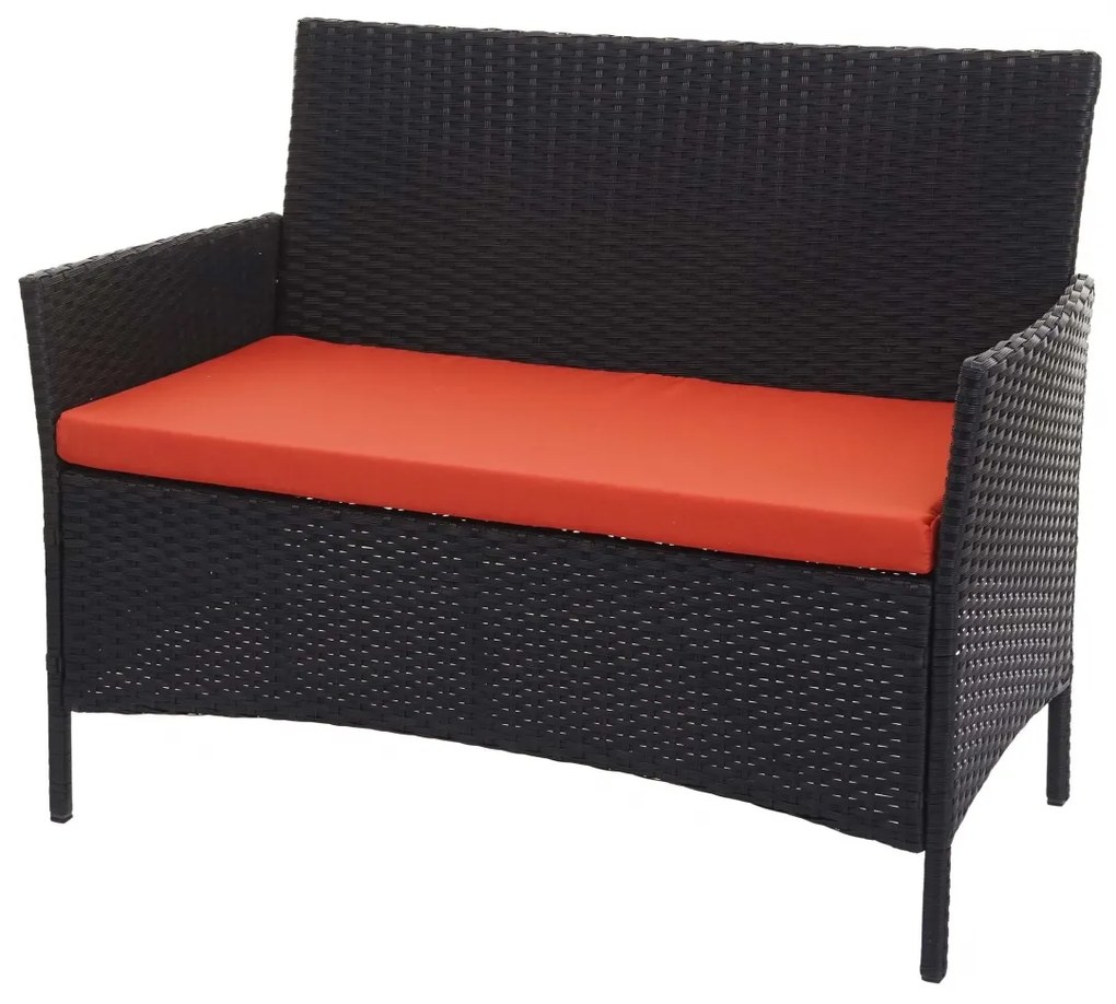 Polyratanová záhradná lavica Halden - čierna, vankúš terakota