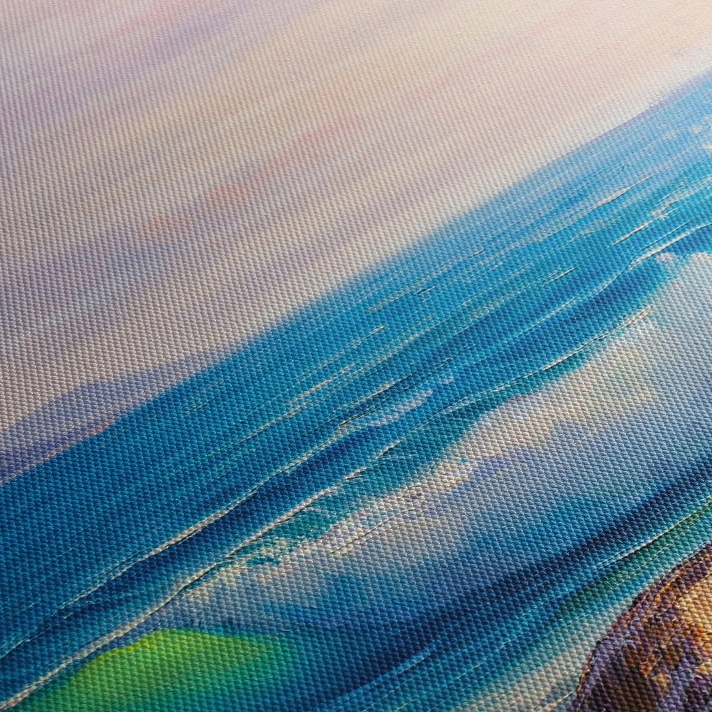 Obraz vĺn narážajúcich na útesy, olejomaľba (120x50 cm)