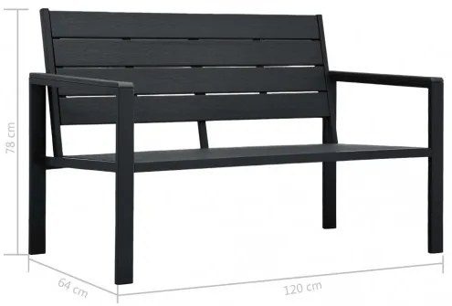vidaXL Záhradná lavička 120 cm, HDPE, čierna, drevený vzhľad-