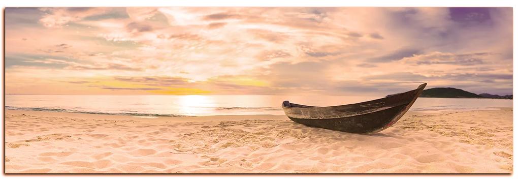 Obraz na plátne - Čln na pláži - panoráma 551FA (120x45 cm)