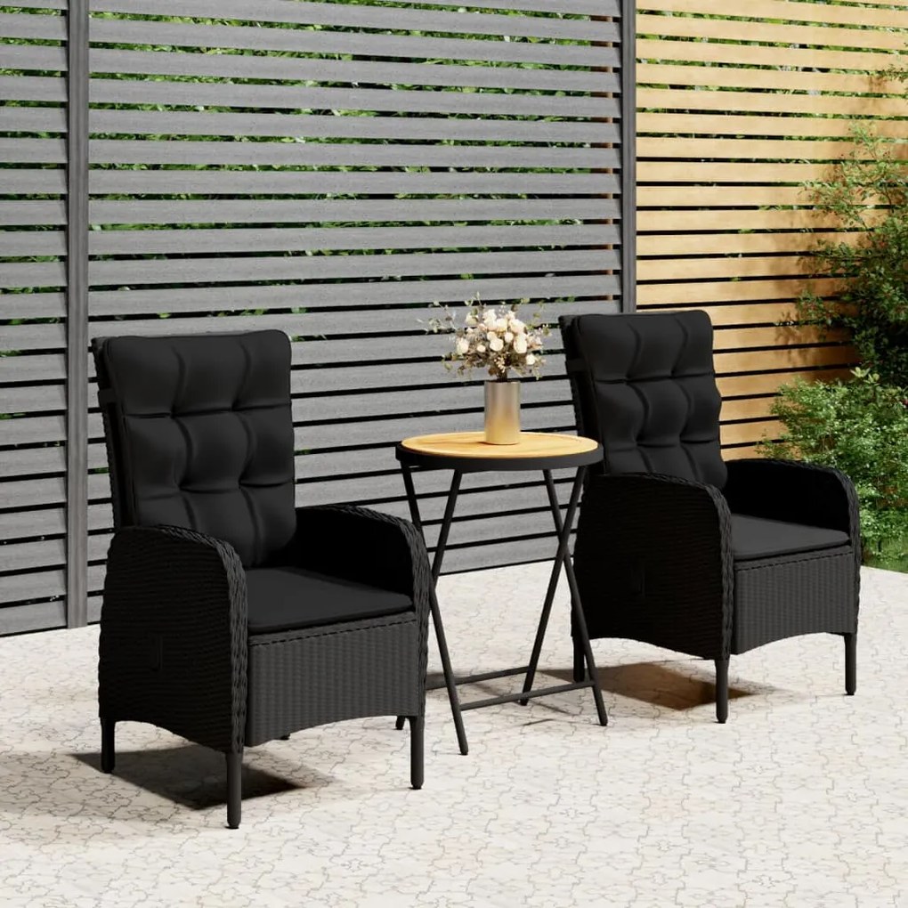 vidaXL 3-dielny záhradný bistro set čierny polyratan a akáciové drevo