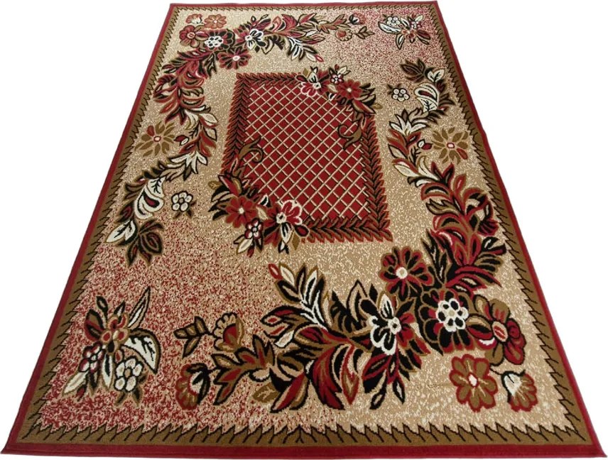 Béžovo-červený koberec Shiraz BCF Mriezka-Bordo – tradičný vzor Rozmer: 80x150 cm