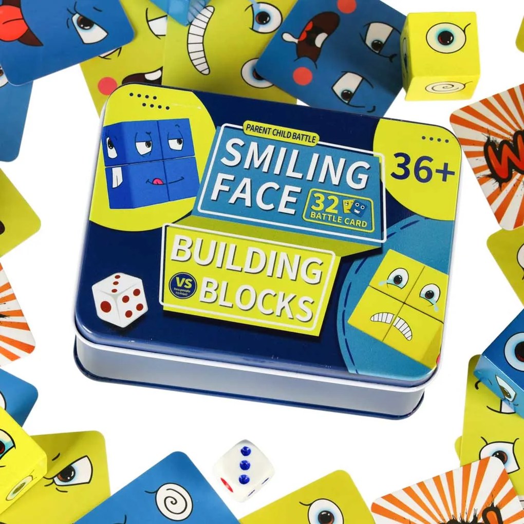 KIK Kreatívne bloky - hra tváre a emócie v plechovke | drevené kocky, edukačná 3+