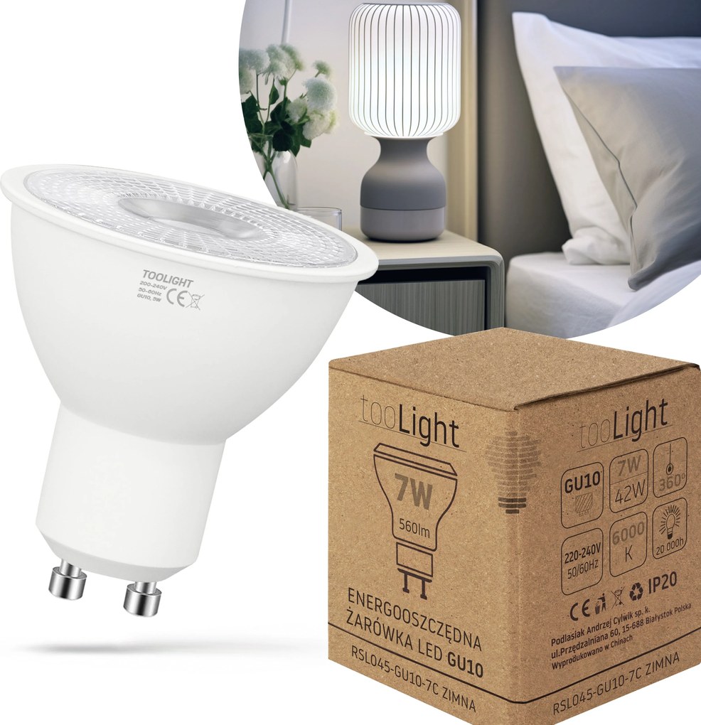 Toolight Toolight, LED žiarovka GU10, 7W, 560lm, studená biela, RSL045, OSW-20025