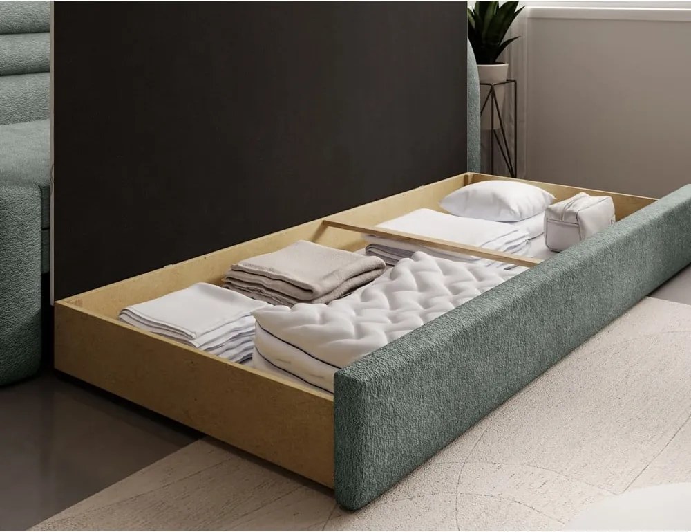 Zelená ženilková rozkladacia/s úložným priestorom pohovka pravý roh 223 cm Fabillo – ELTAP