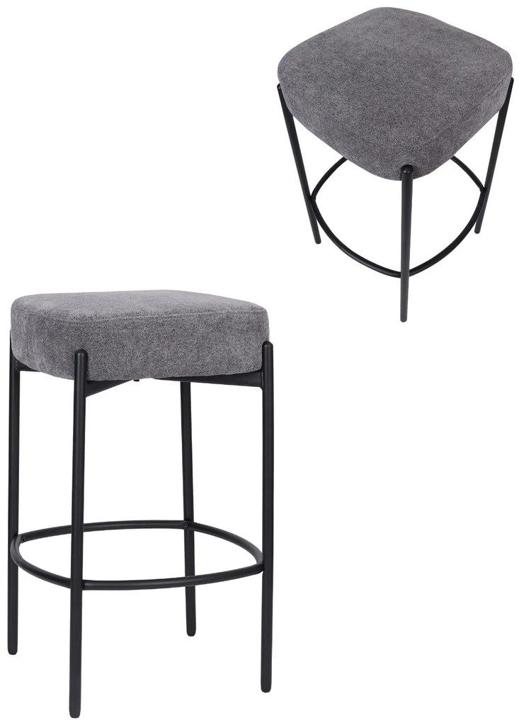 Štvorcová barová stolička s opierkou na nohy Dolly, sivá