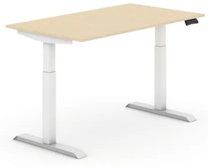 Výškovo nastaviteľný stôl, elektrický, 735-1235 mm,  doska 1400x800 mm, breza, biela podnož