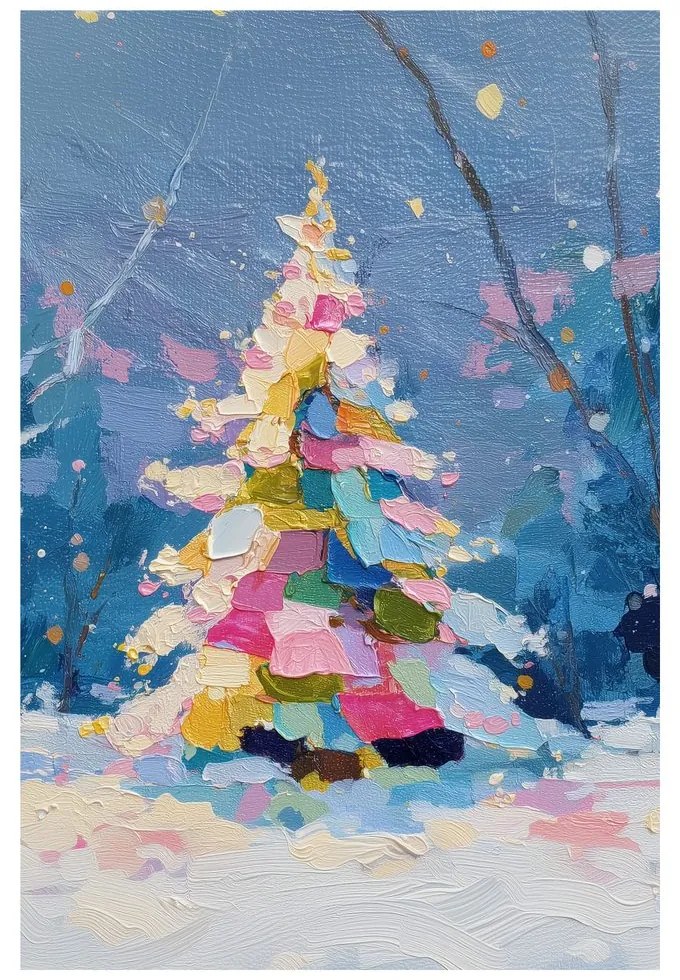 Obraz sviatočná noc s farebným stromčekom