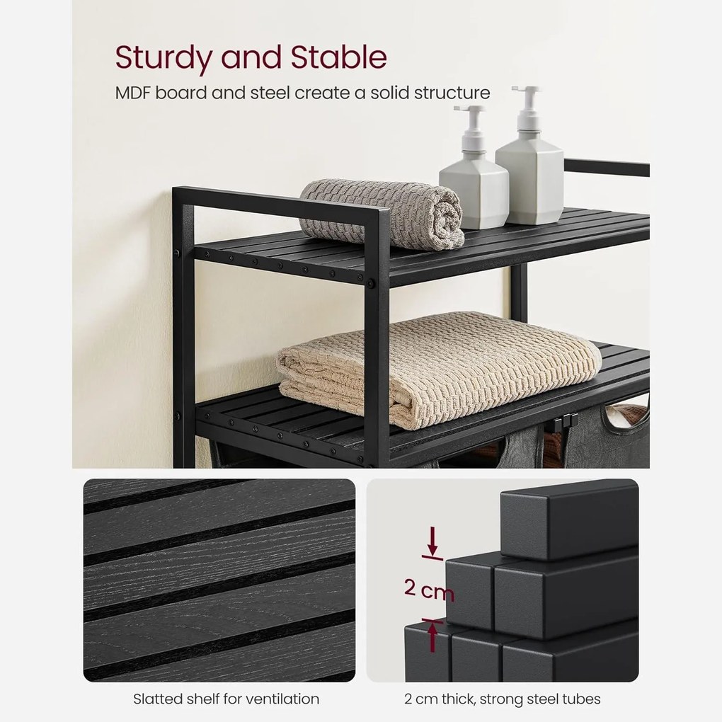 Kôš na bielizeň s 2 priehradkami a 2 policami, sivý