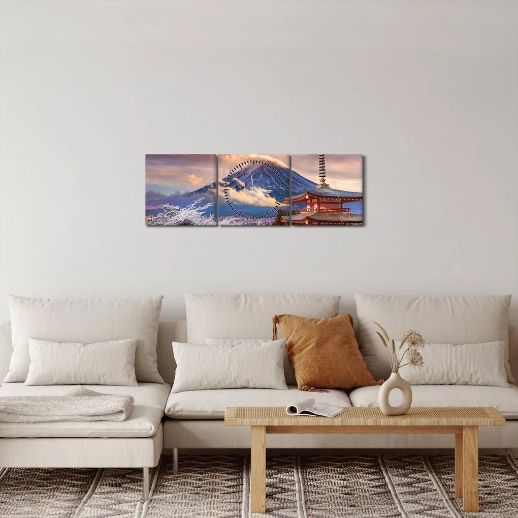 Obraz - Hora Fuji (s hodinami) (90x30 cm)