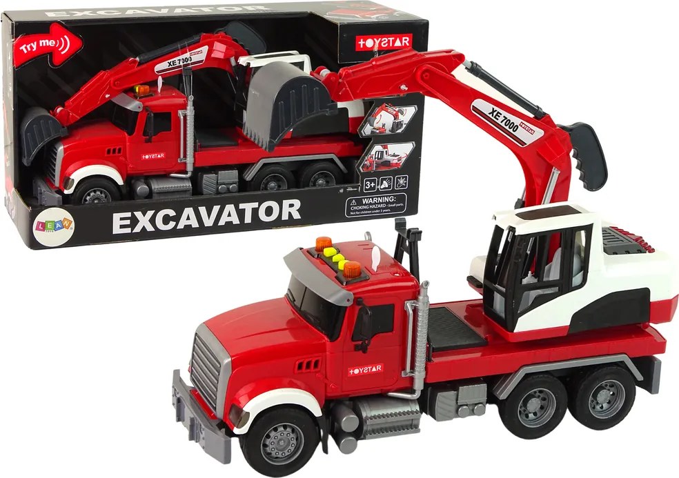 LEAN Toys Nákladné auto s bagrom, traktor, bager, zvuky, svetlá