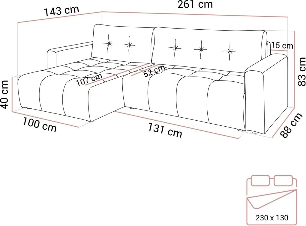 ROHOVÁ SEDAČKA SHARLOTTE 261 x 143 cm SIVÁ