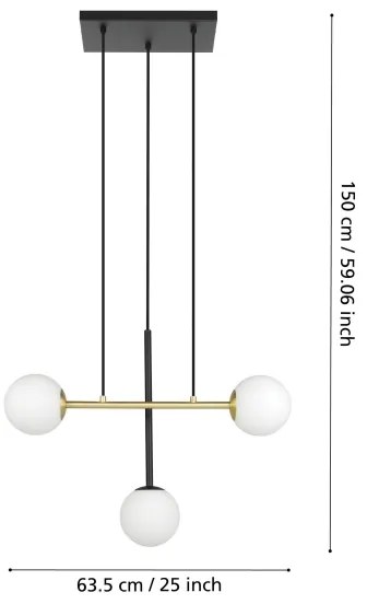 Eglo 390177 - Luster na lanku PAZ 3xE14/40W/230V zlatá/čierna