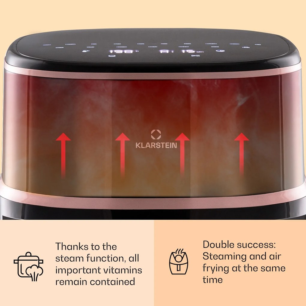 Klarstein Air Bloom, teplovzdušná fritéza, 1500 W, 7,5 l, 16 programov, s funkciou naparovania