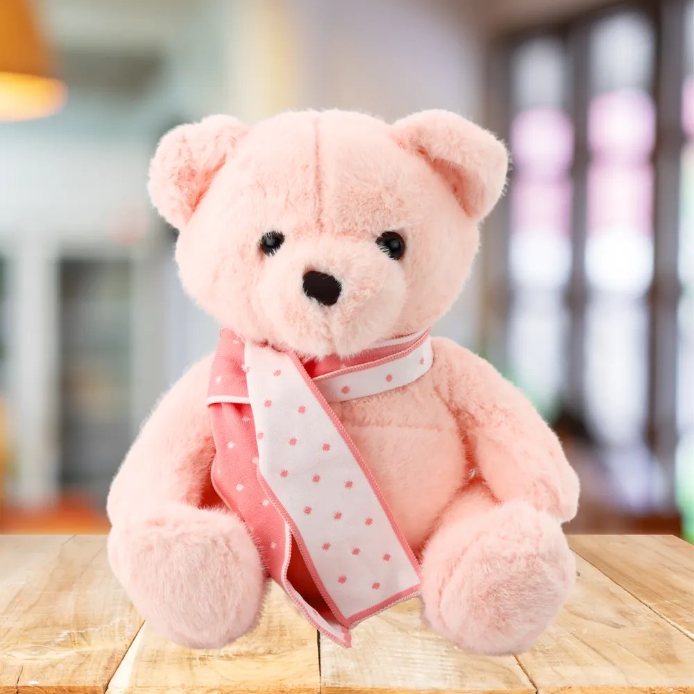 LEAN Toys Plyšový medvedík so šálom ružový 35 cm