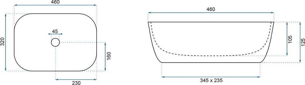 Rea Bianka, umývadlo na dosku 460x330x130 mm, imitácia kameňa, REA-U0628