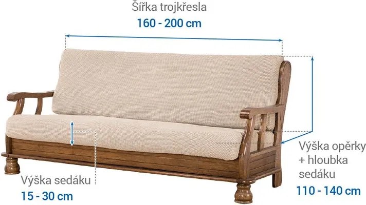 Super strečové poťahy NIAGARA smotanová trojkreslo s drevenými rúčkami (š. 160 - 200 cm)