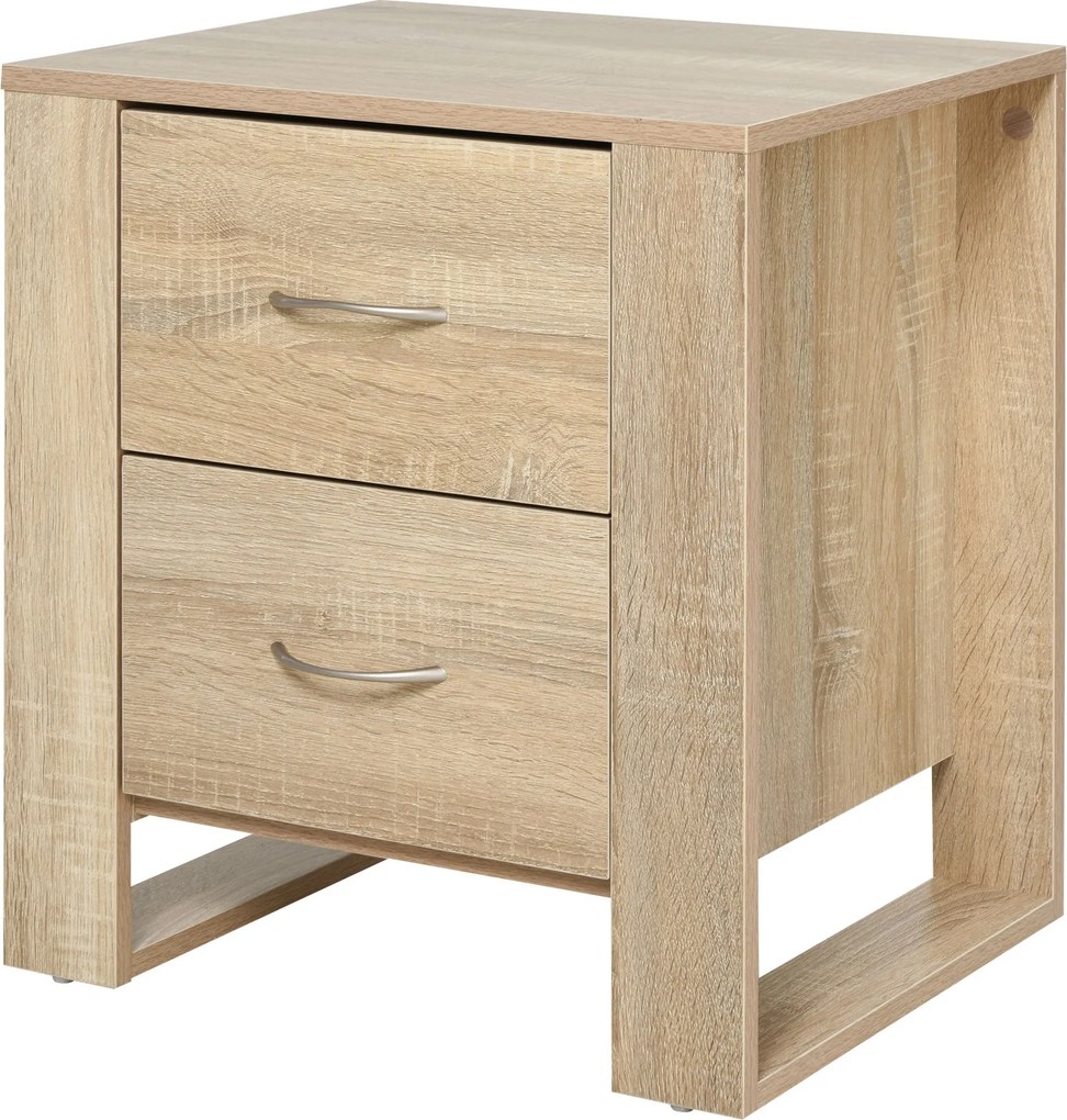 Nočný stolík HOMCOM s dvoma zásuvkami a moderným dizajnom 48x39x54 cm Prírodný | Aosom