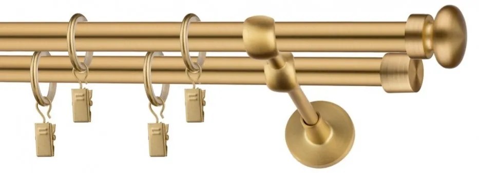 Dekorstudio Garniža dvojradová FLAT zlatá 19mm Dĺžka: 200cm, Typ uchytenia: Držiak dvojitý modern, Typ príslušenstva: Krúžky tiché so štipcami
