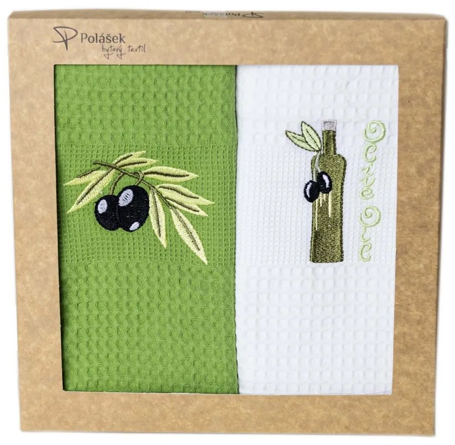 Polášek Vyšívaná vaflová utierka s motívom - 2 ks - Olivy č. 9