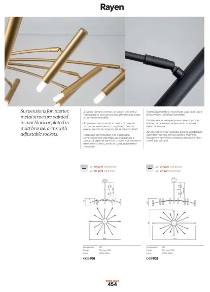 Redo 01-2776 - Luster na tyči RAYEN 16xG9/10W/230V bronz