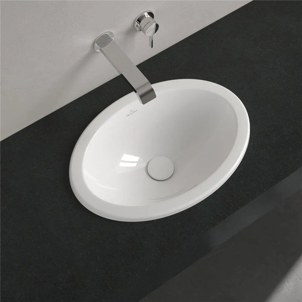 VILLEROY &amp; BOCH Loop &amp; Friends oválne zápustné umývadlo bez otvoru, s prepadom, 505 x 360 mm, biela alpská, s povrchom CeramicPlus, 4A6100R1