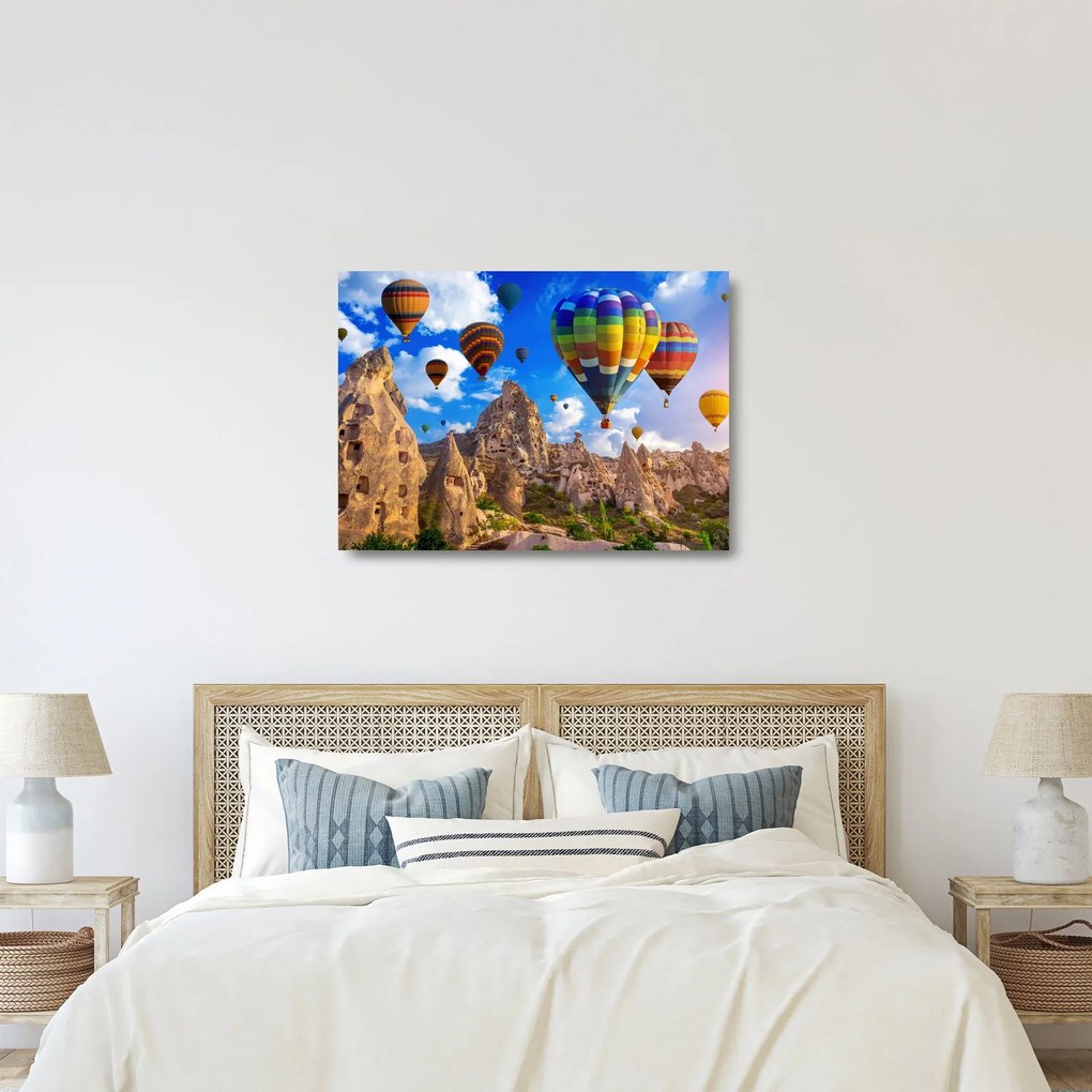 Sklenený obraz - Teplovzdušné balóny, Cappadocia, Turkey. (70x50 cm)